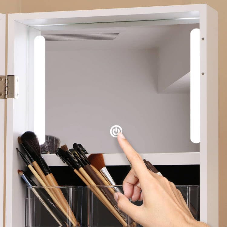 Rotatable Full Length Mirror Jewelry Cabinet Standing With Built-In Mirror - 63.7”H Lockable Jewelry Armoire With Mirror Drawers and 3 Storage Racks Christmas Gift for Wife White