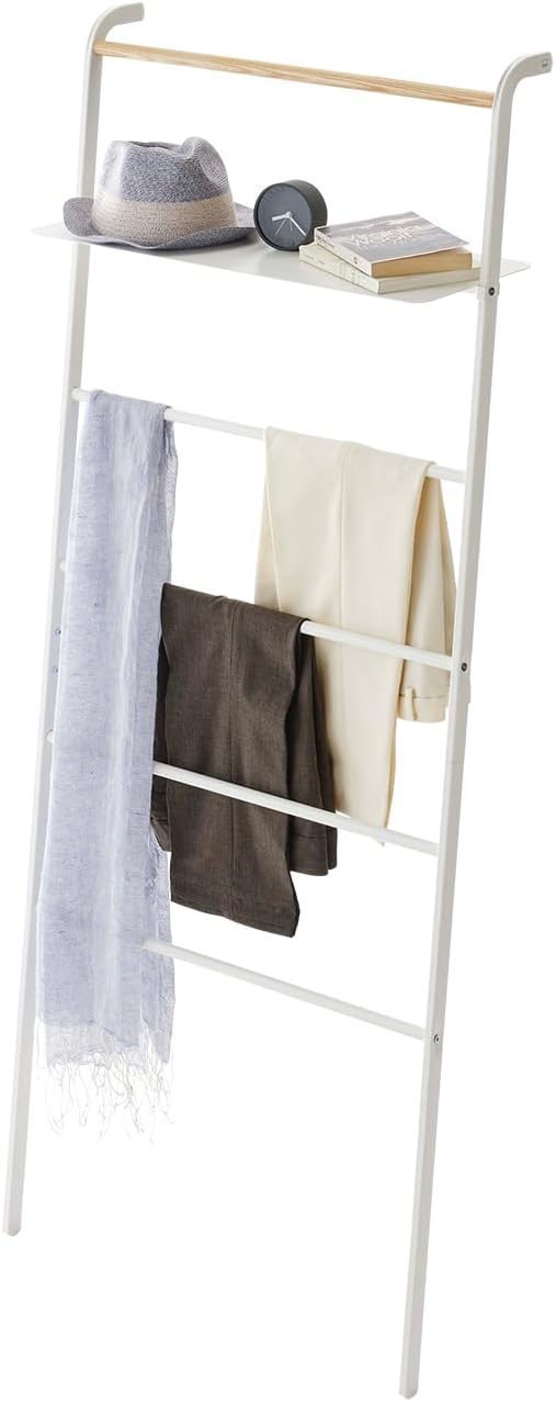 YAMAZAKI home Tower Leaning Ladder With Shelf White