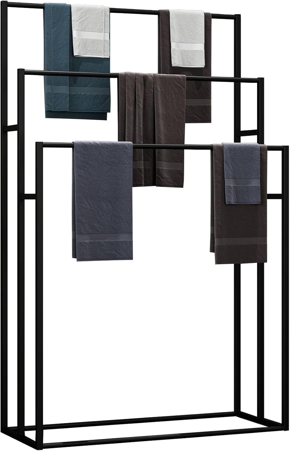 Large Size Standing Towel Racks for Bathroom, Freestanding 3 Tiers Modern Blanket Rack for Living Room, Metal Towel Ladder (Golden)