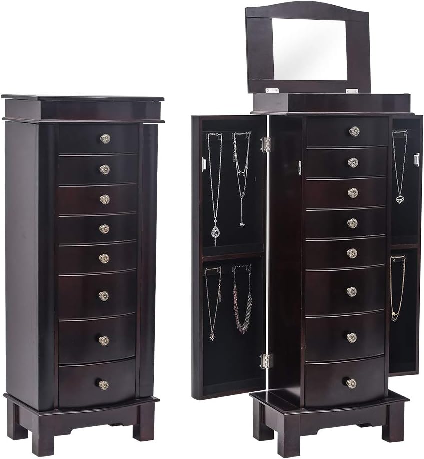 Vasitelan Large Standing Jewelry Armoire Cabinet Chest with with 7 Drawers,Jewelry Box Storage Organizer with Top Flip Mirror