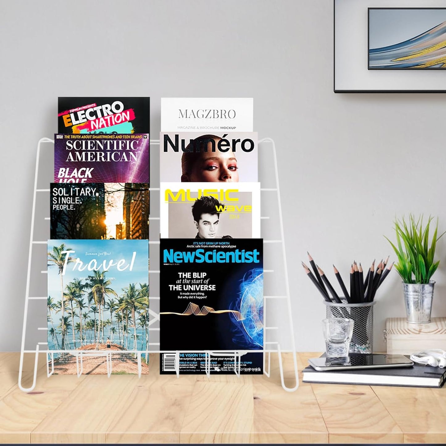 Wire Magazine Rack with 4 Open Tiers Book Signing Rack Tabletop Display Stand Holds Both Magazines and Brochures Display Rack Wire - Black