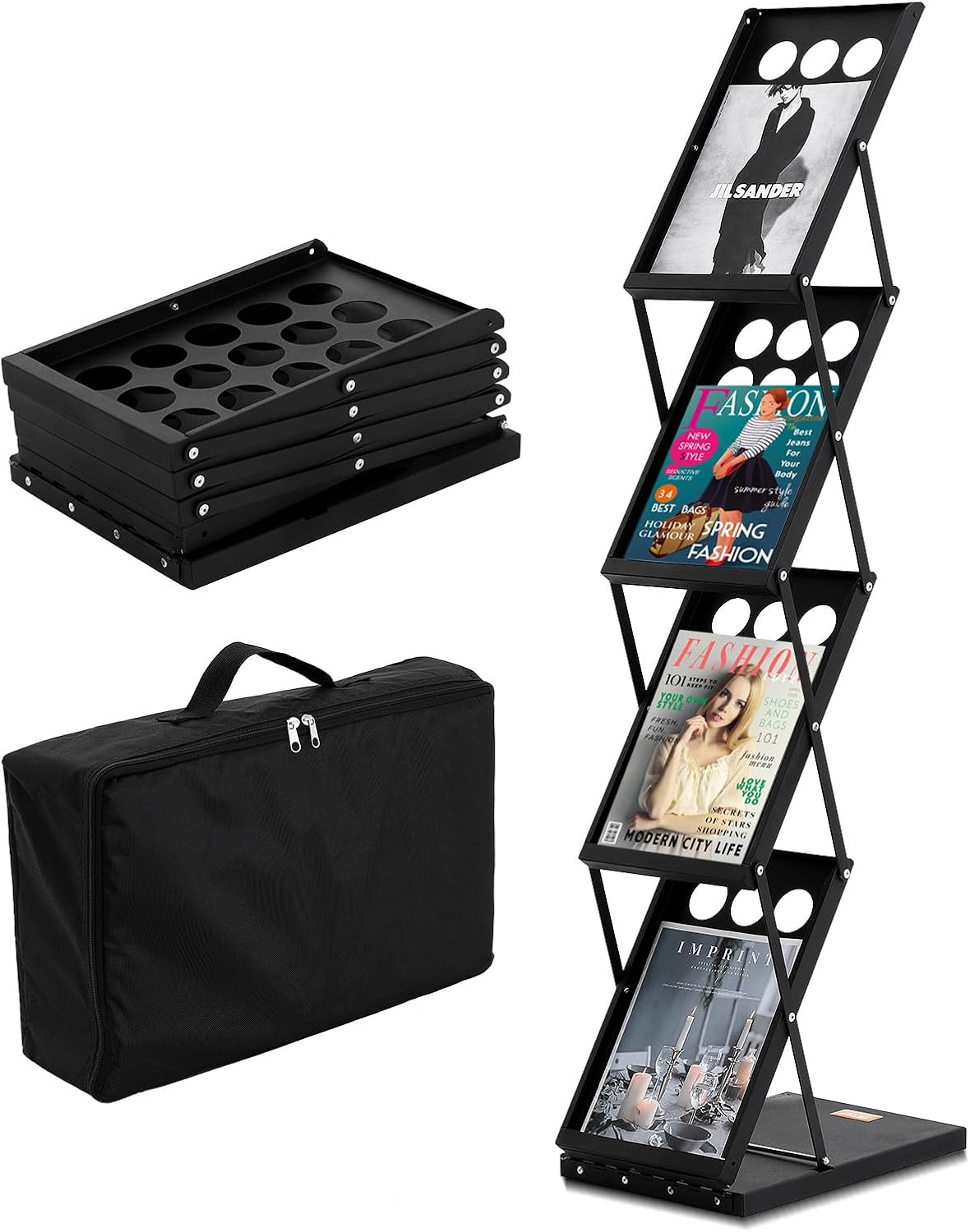VEVOR Literature Rack, 6 Pockets, Pop up Aluminum Magazine Rack, Lightweight Catalog Holder Stand w/Carrying Bag for Living Room, Hotel, Trade Show, Exhibition, Office