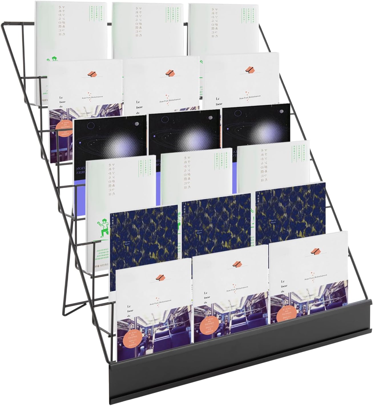 Wire Magazine Rack, Magazine Rack Floor with 6 Open Tiers, Literature Display Rack, Tabletop Display Stand (White)