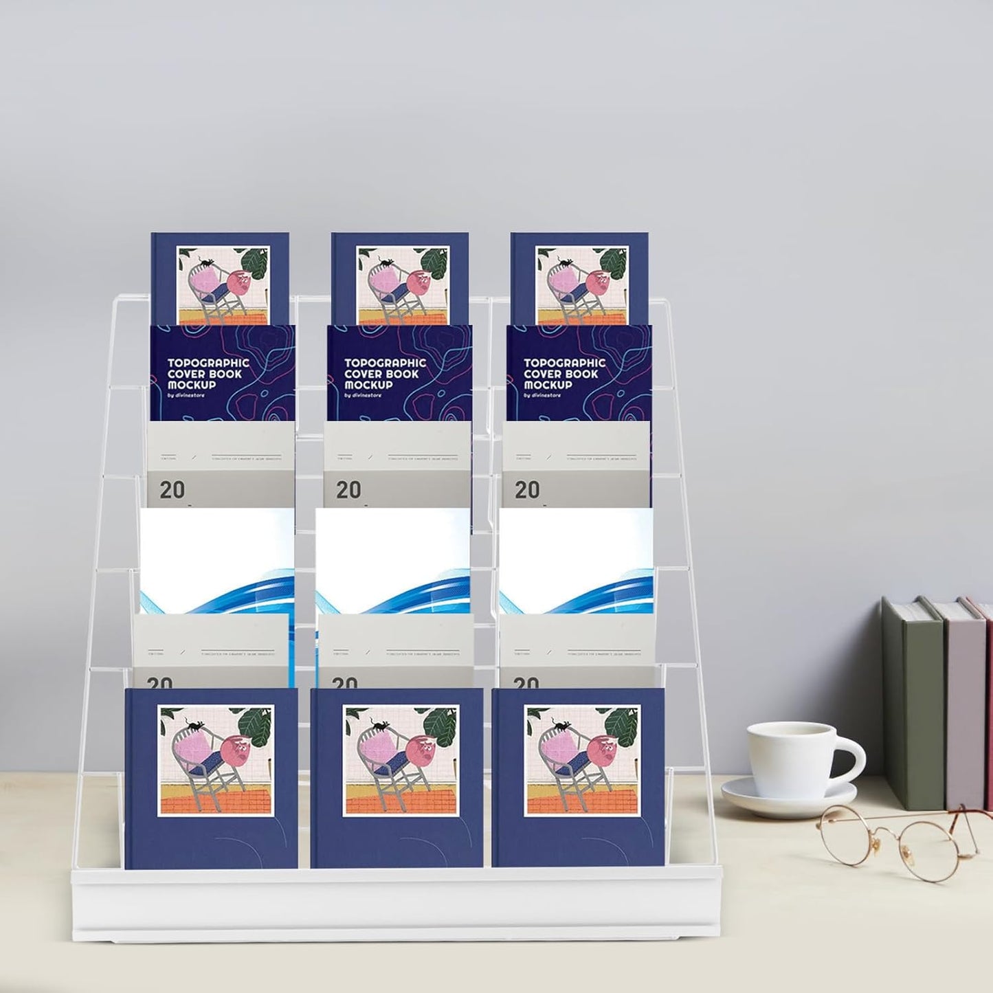 Wire Magazine Rack, Magazine Rack Floor with 6 Open Tiers, Literature Display Rack, Tabletop Display Stand (White)
