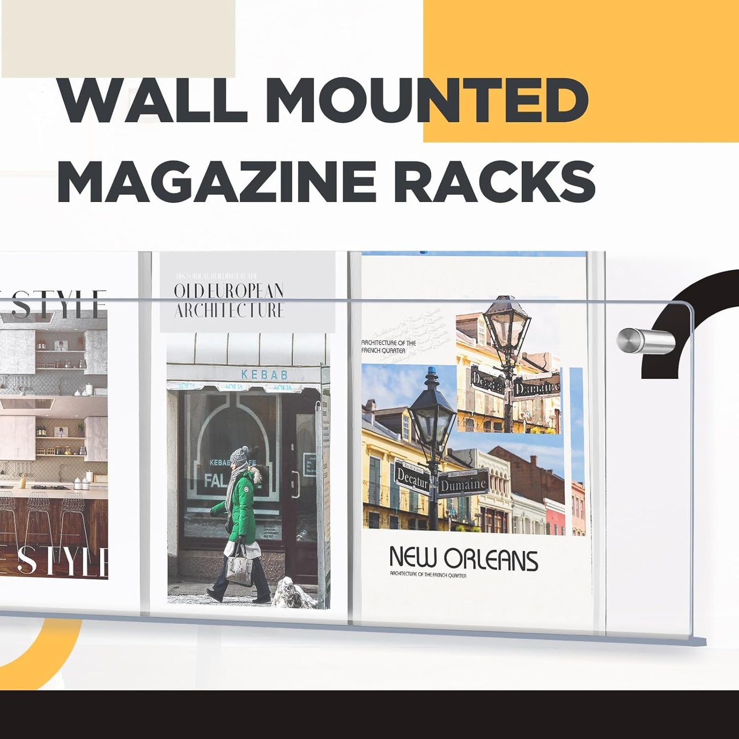 4 Pack 21" Clear Acrylic Magazine Holder Wall Mount Hanging Bookshelf Magazine Rack Brochure Holder for Waiting Room, Living Room, Office, Home Display