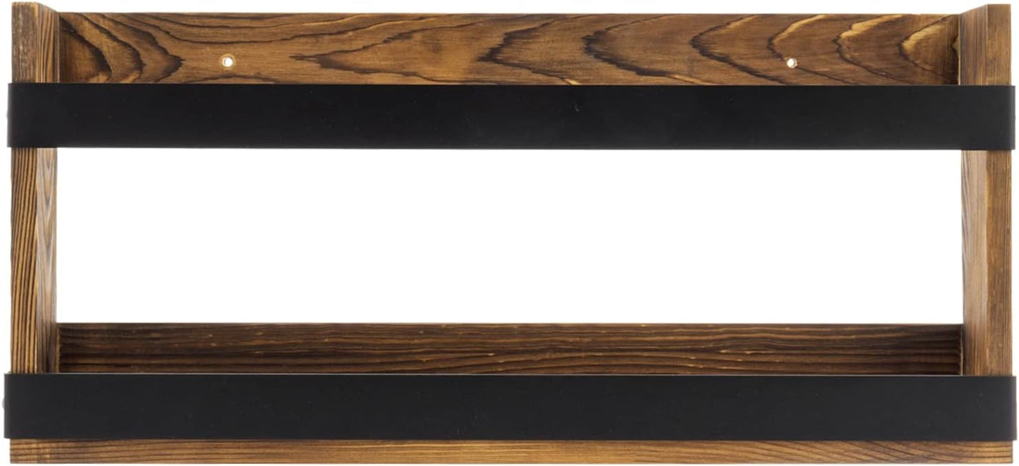 MyGift Rustic Burnt Solid Wood and Industrial Matte Black Metal Magazine Display Rack, Wall Mountable Double Wide Book Holder or Standing Organizer