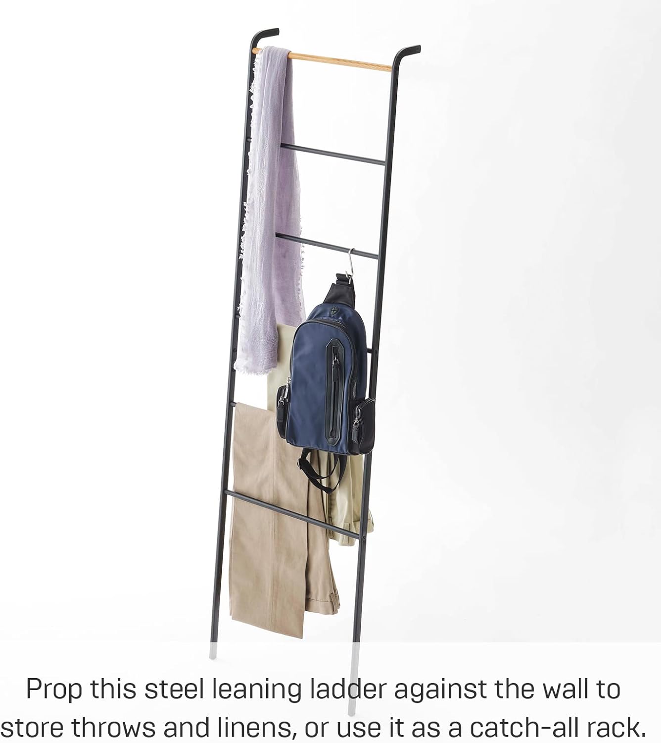 Yamazaki Home Leaning Ladder Rack, Space Saving Steel One Size Black