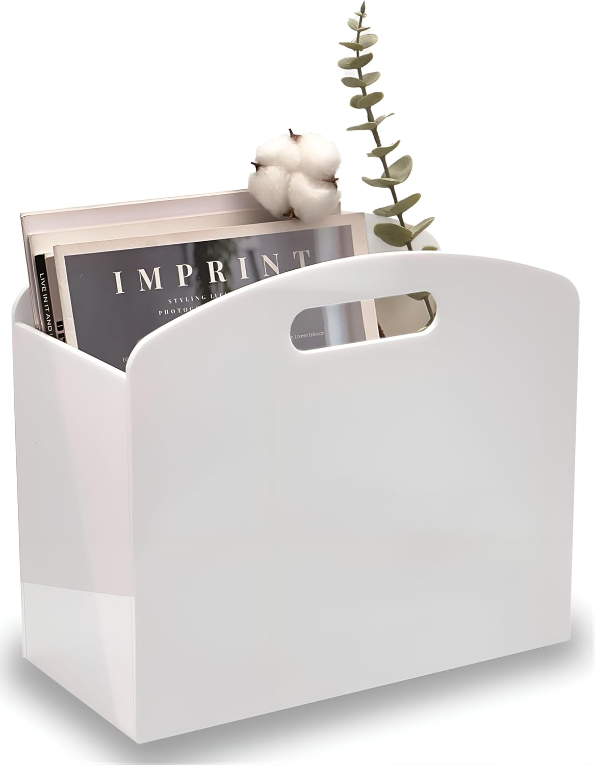 Magazine Rack - Clear Acrylic Magazine Holder, Acrylic Newspaper Stand Organizer with handles, Modern Lucite Magazine and Book Basket Box for Bathroom, Bedroom, Living Room and Office
