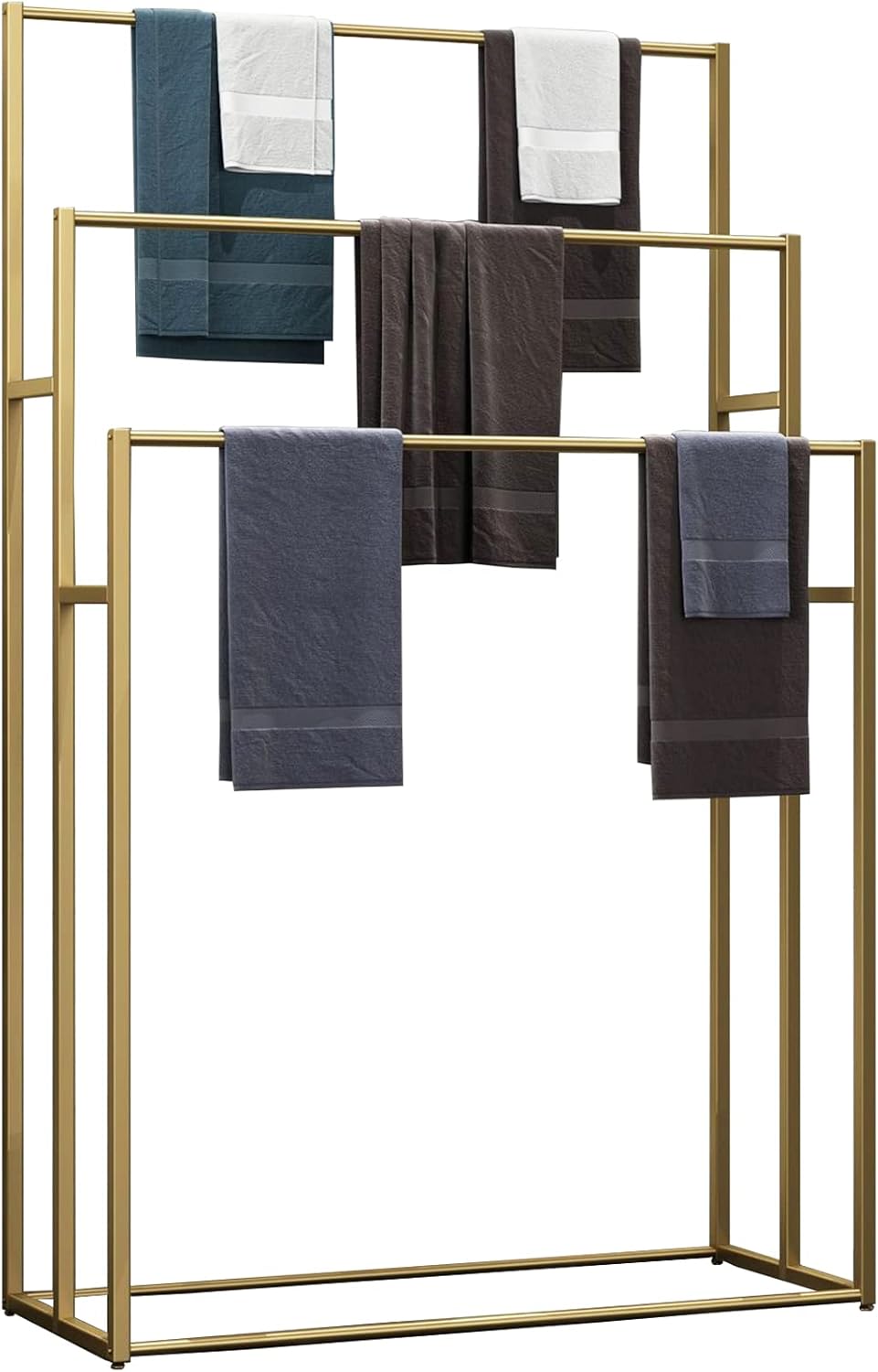 Large Size Standing Towel Racks for Bathroom, Freestanding 3 Tiers Modern Blanket Rack for Living Room, Metal Towel Ladder (Golden)