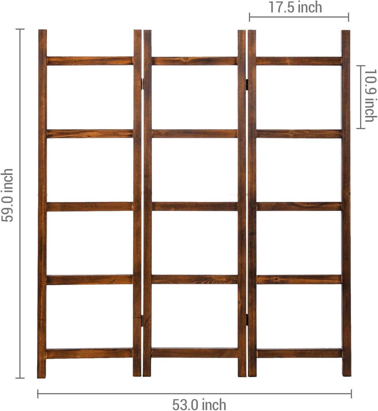 MyGift 3 Panel Solid Burnt Wood Blanket Ladder and Towel Rack, Decorative Free Standing Folding Room Divider for Blankets, Quilts, Throws, Towels, Clothing
