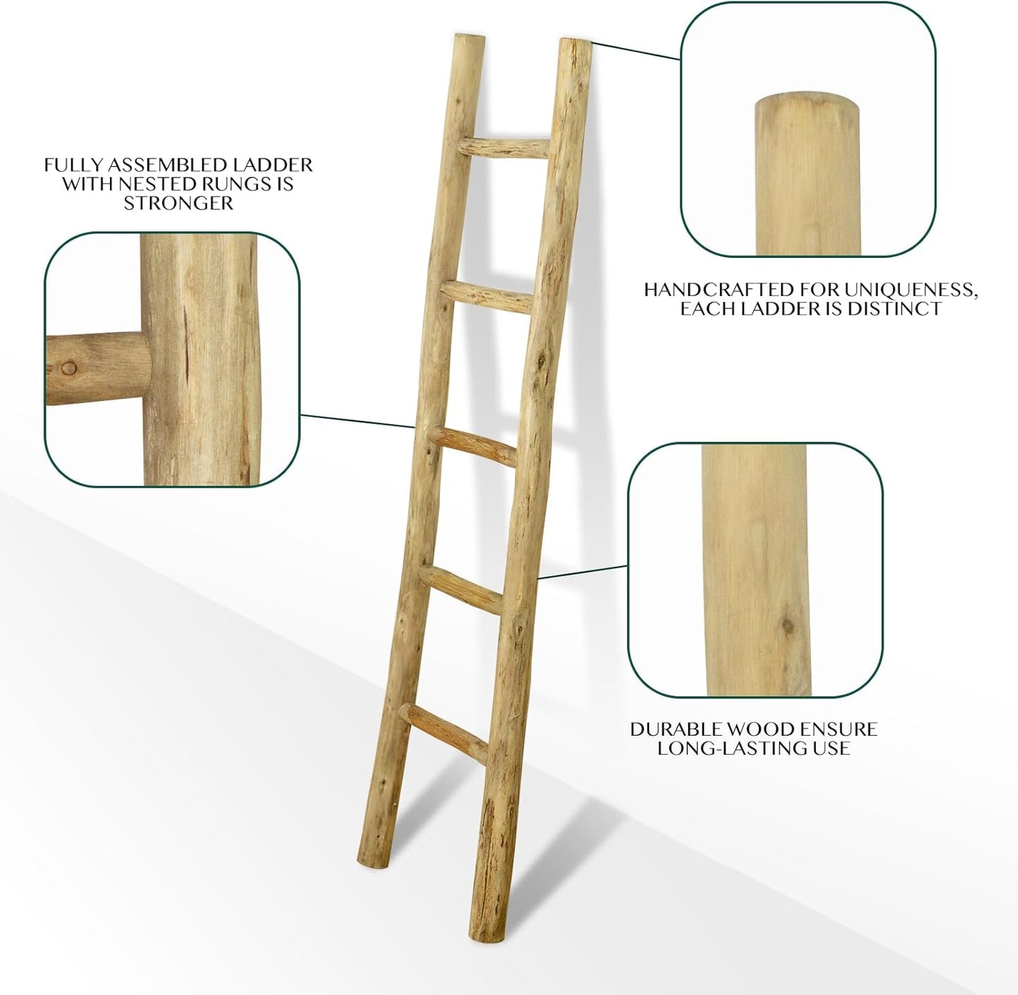 Fully Assembled Wood Ladder for Blankets, 5-Layer Structure Towel Rack, Farmhouse Style, Durable and Convenient Throw Blanket Ladder, Living Room Decoration