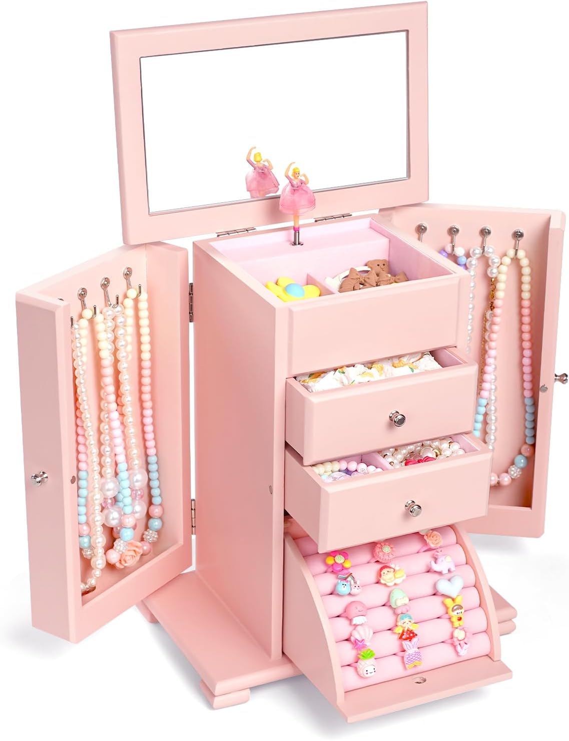 Standing Jewelry Armoire, 7 Drawers & 2 Side Doors Jewelry Amoire Cabinet Standing with Top Flip Makeup Mirror, Jewelry Chest Jewelry Boxes