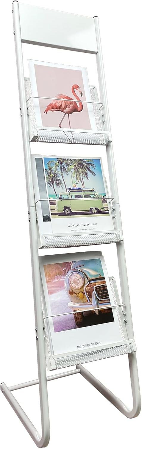 tongmo Floor-standing 3-Layer Magazine Rack, Brochure Display Stand, made of high-hardness metal, suitable for Exhibitions, Offices, and any organization requiring information display. (3F-Black)