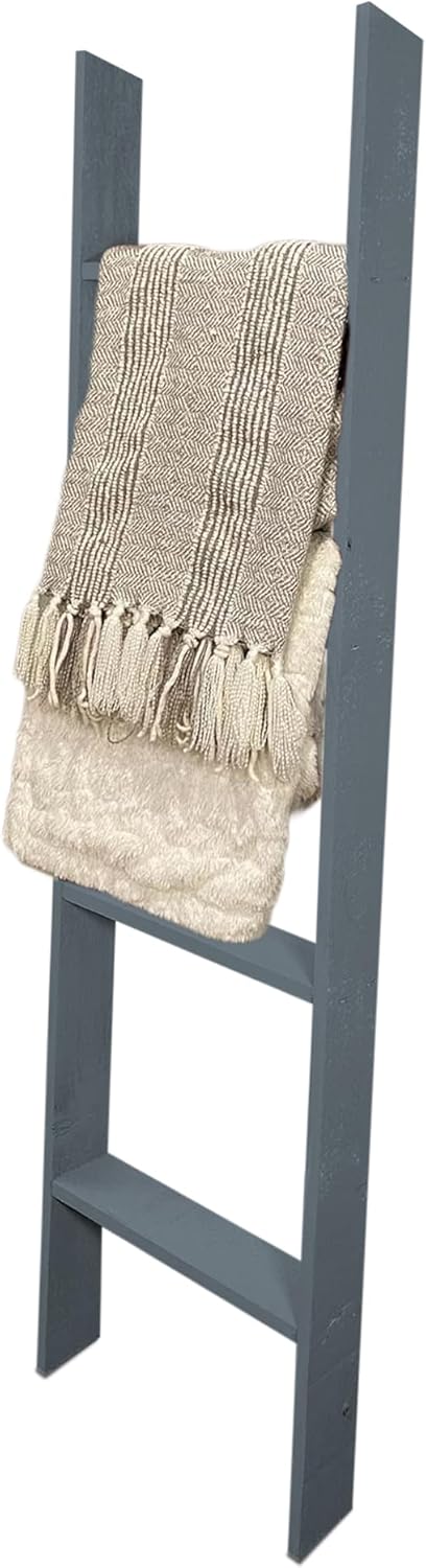 BARNWOODUSA Throw Blanket Ladder – Fully Assembled Reclaimed Wood – Rustic Decorative Ladder for Towels, Quilts– Perfect Farmhouse Decor for Bathroom, Porch, or Living Room,5' x 18" Weathered Gray