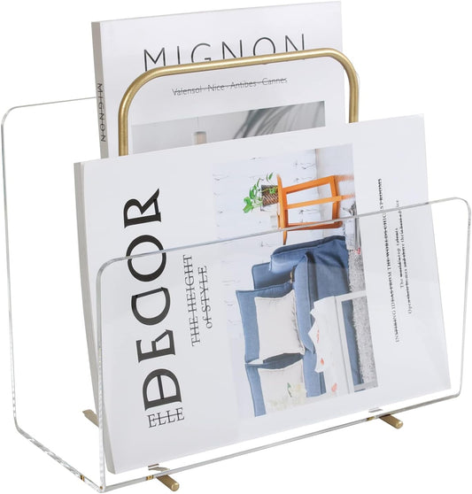 Acrylic Magazine Holder, Crystal Clear Acrylic Magazine Book Rack, Desktop File Organizer for Office Organization, Storage,Home Office Decoration,Reception