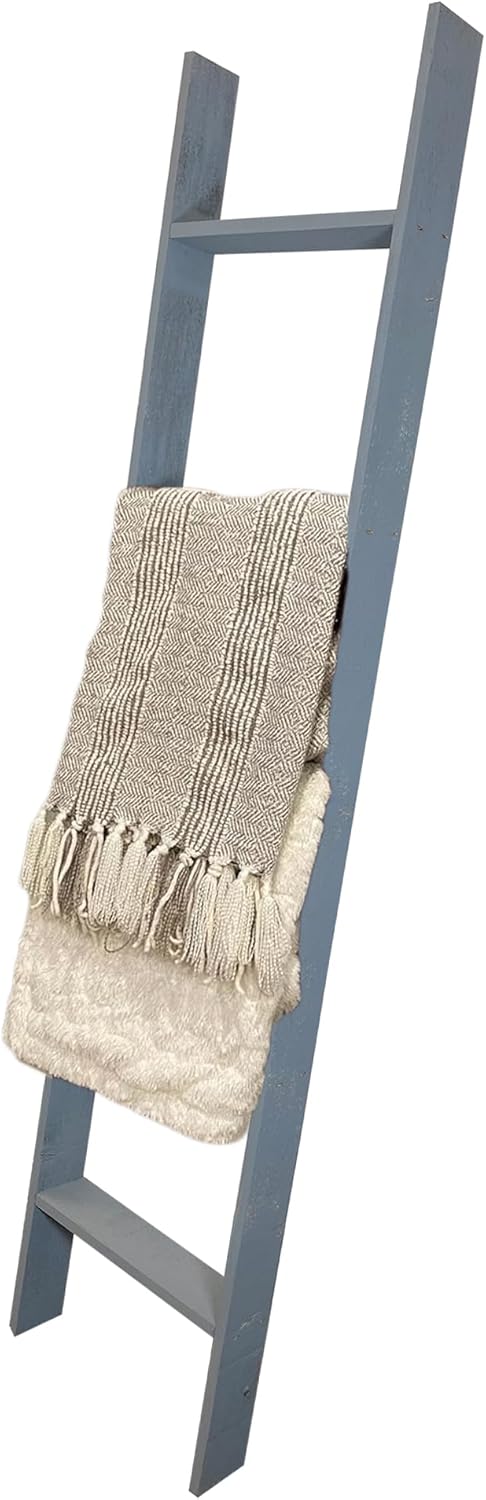 BARNWOODUSA Throw Blanket Ladder – Fully Assembled Reclaimed Wood – Rustic Decorative Ladder for Towels, Quilts– Perfect Farmhouse Decor for Bathroom, Porch, or Living Room,5' x 18" Weathered Gray
