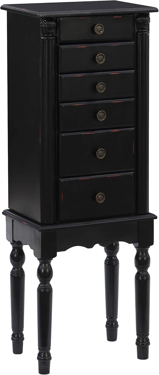 Powell Ebony Jewelry Armoire, Distressed Ebony Black; Black Lining