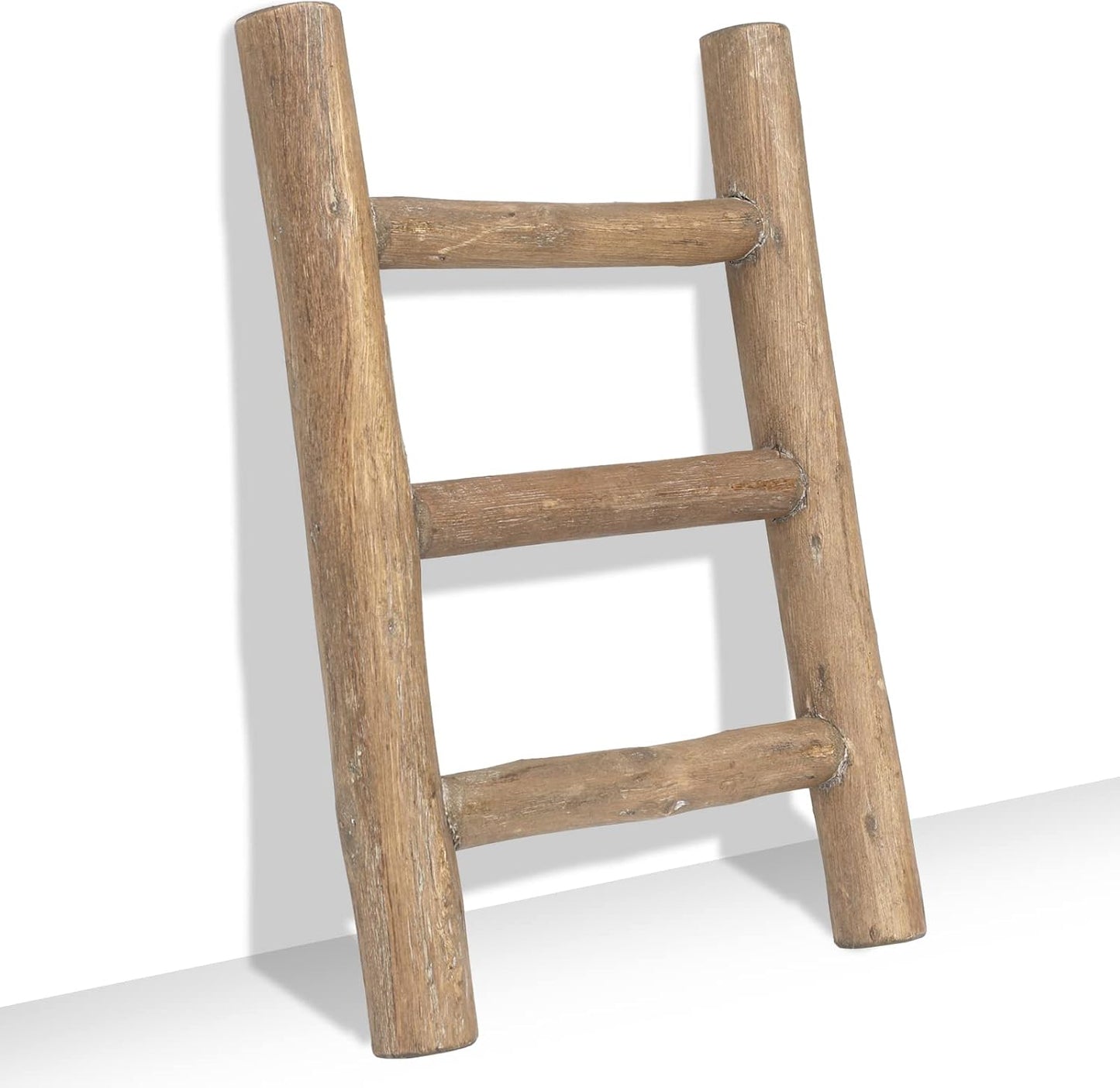 FUIN Fully Assembled 57in Wood Blanket Ladder Living Room Decorative Wall Leaning Farmhouse Quilt Display Holder Rustic Wooden Towel Rack for Bathroom, Brown