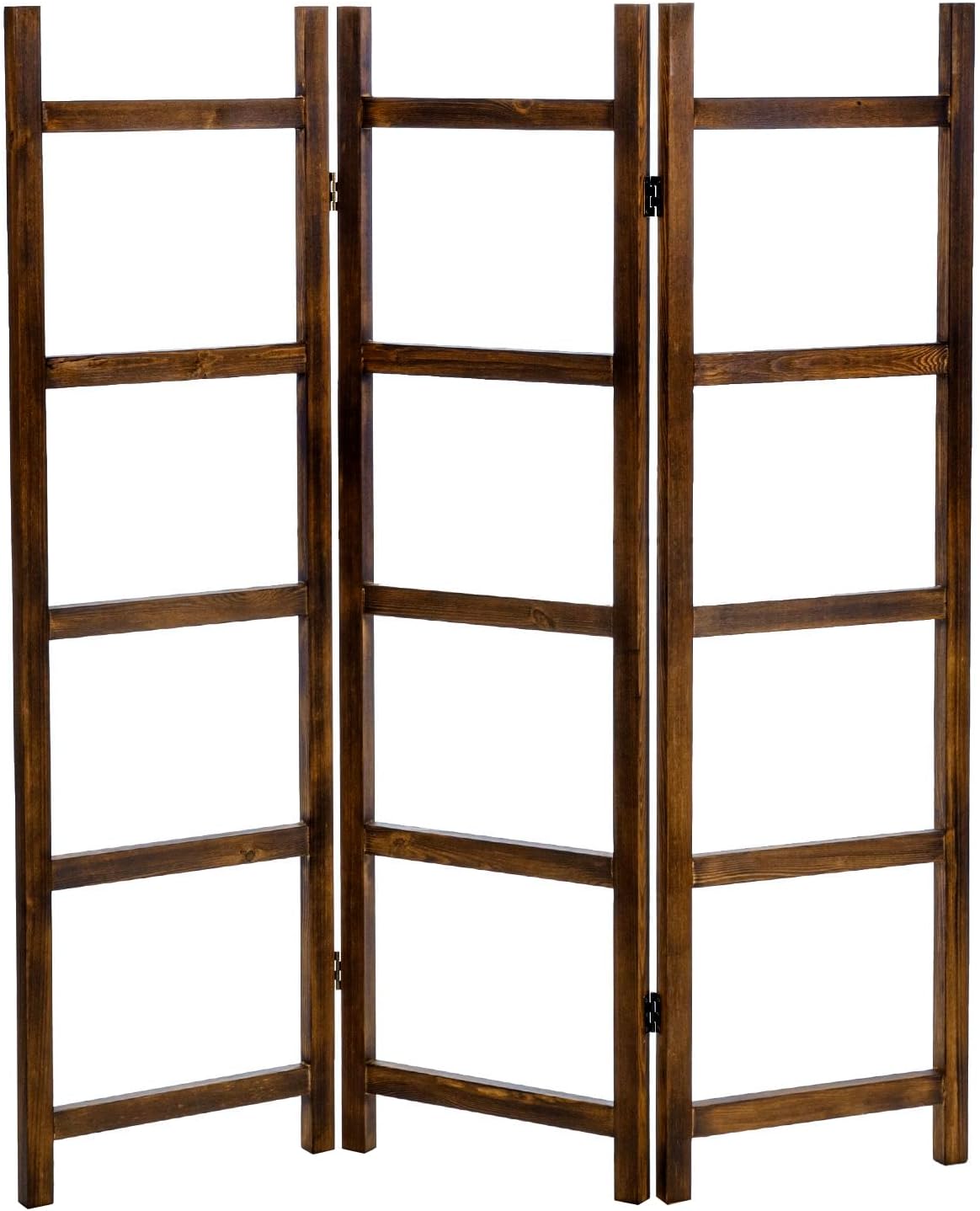 MyGift 3 Panel Solid Burnt Wood Blanket Ladder and Towel Rack, Decorative Free Standing Folding Room Divider for Blankets, Quilts, Throws, Towels, Clothing
