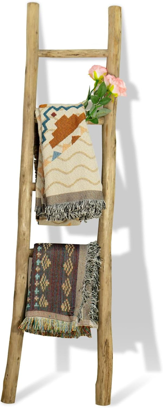 Fully Assembled Wood Ladder for Blankets, 5-Layer Structure Towel Rack, Farmhouse Style, Durable and Convenient Throw Blanket Ladder, Living Room Decoration