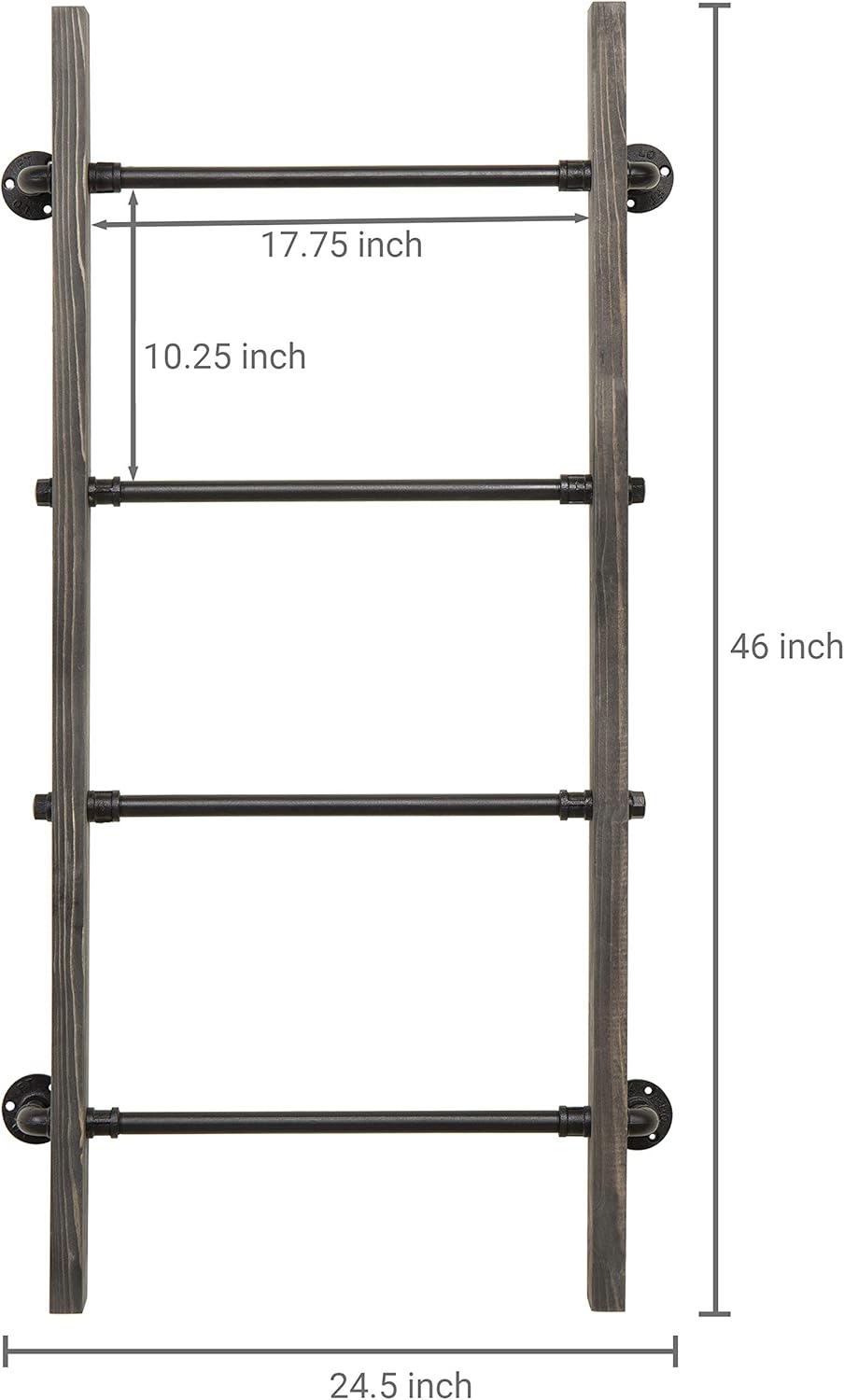 MyGift Wall Mounted Blanket Ladder Farmhouse Gray Wood and Industrial Metal Pipe Towel Hanging Rack