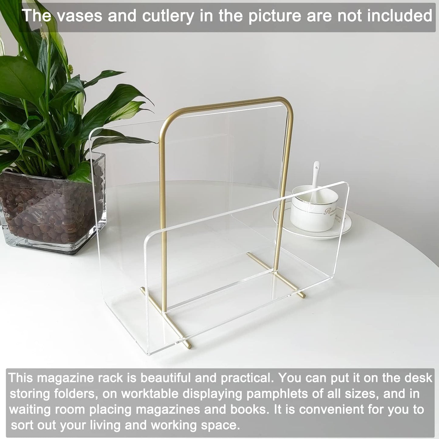 Acrylic Magazine Holder, Crystal Clear Acrylic Magazine Book Rack, Desktop File Organizer for Office Organization, Storage,Home Office Decoration,Reception
