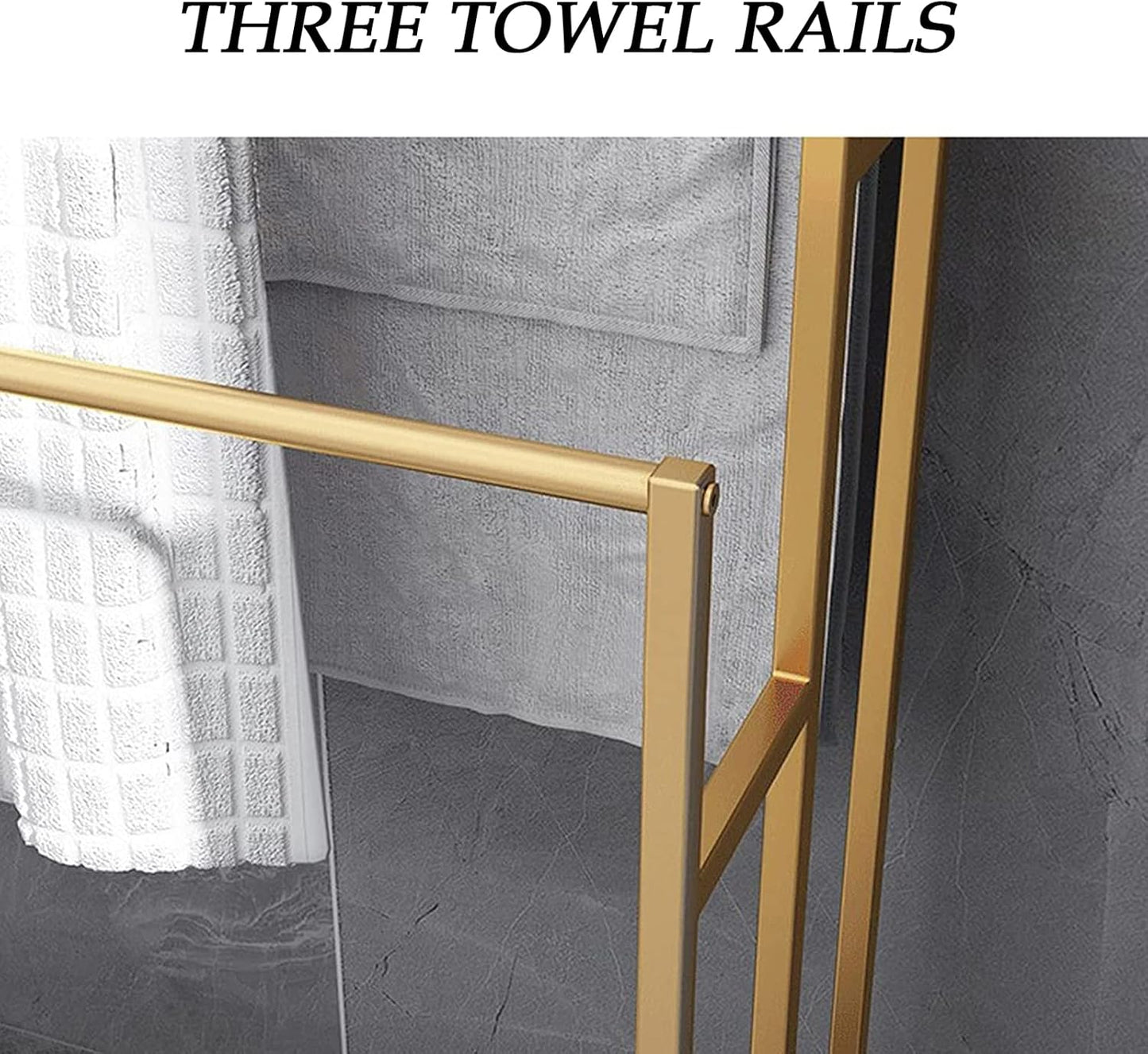 Large Size Standing Towel Racks for Bathroom, Freestanding 3 Tiers Modern Blanket Rack for Living Room, Metal Towel Ladder (Golden)