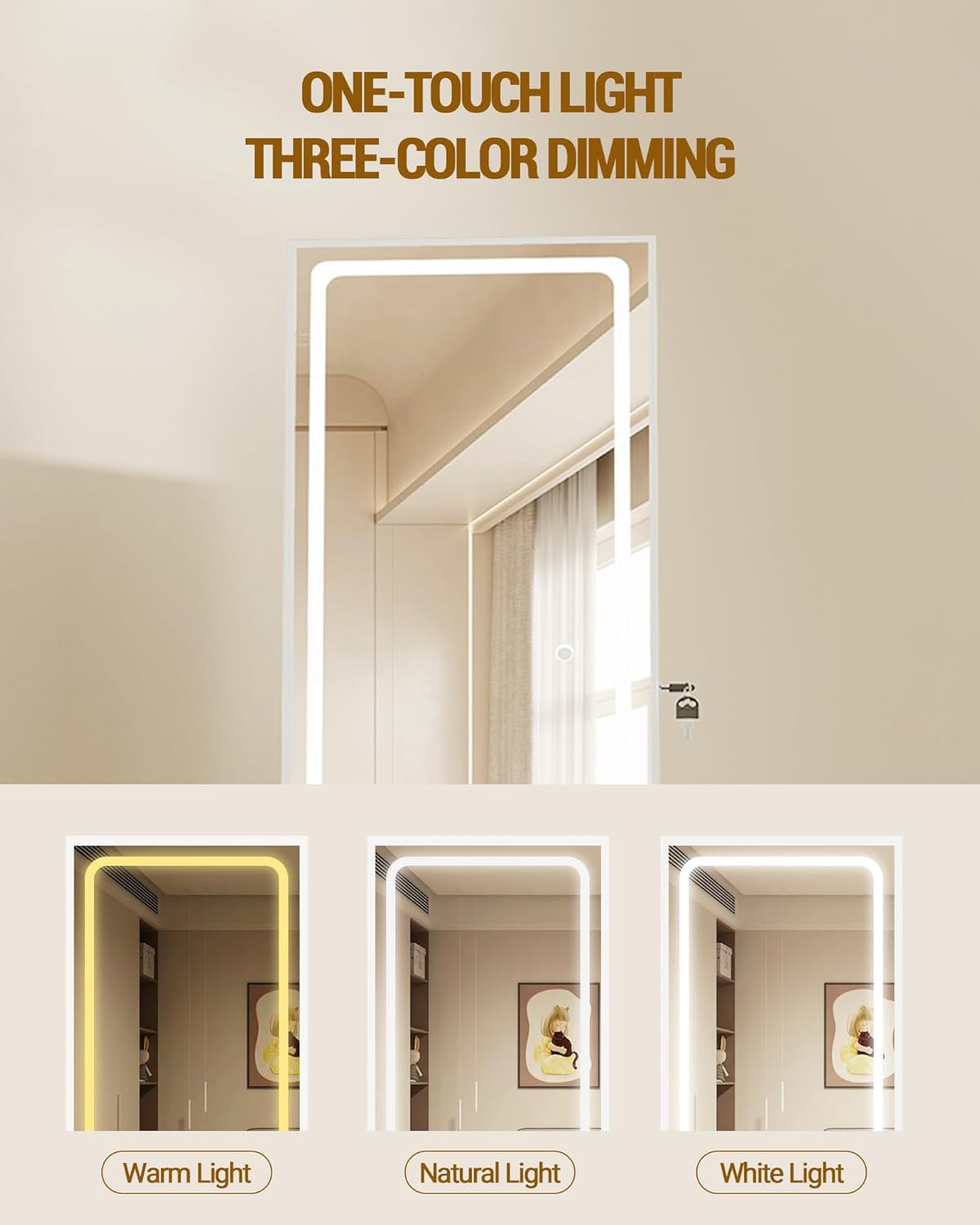 Jewelry Cabinet Armoire with Led Mirror, Full Length Mirror Storage, Lockable Standing Jewelry Mirror Cabinet, Jewelry Armoire Organizer with Drawer, Shelves, White JC35403B