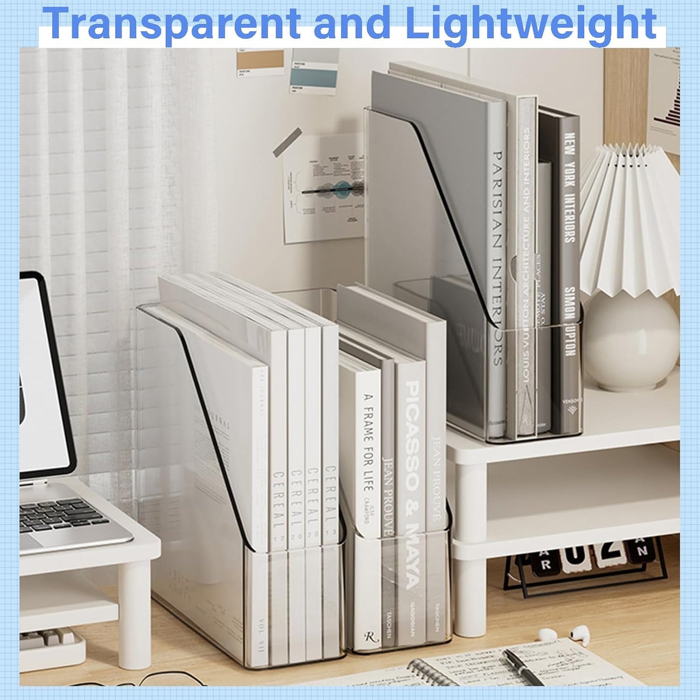 6 Pack Clear Magazine Holder, File Magazine Rack with Handle, Vertical Folder Document Storage, Magazine File Organizer for Desk, Office, Home, School