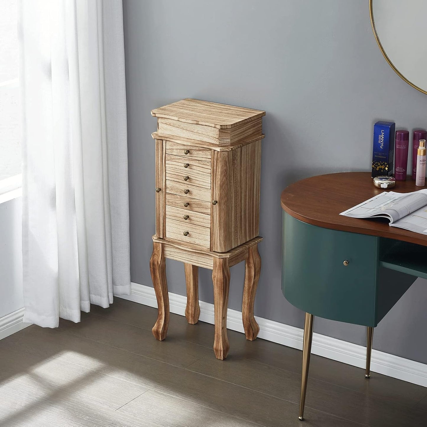 Standing Jewelry Armoire, 7 Drawers & 2 Side Doors Jewelry Amoire Cabinet Standing with Top Flip Makeup Mirror, Jewelry Chest Jewelry Boxes