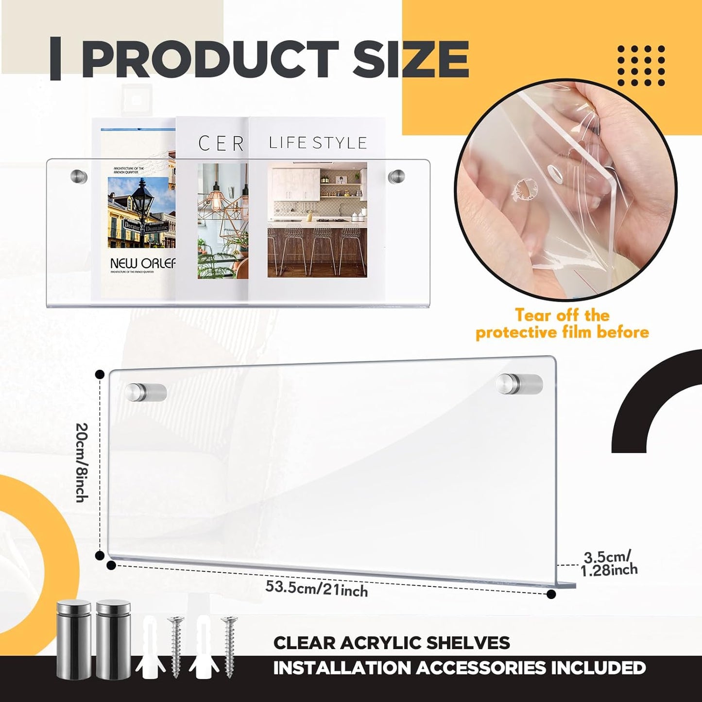 4 Pack 21" Clear Acrylic Magazine Holder Wall Mount Hanging Bookshelf Magazine Rack Brochure Holder for Waiting Room, Living Room, Office, Home Display