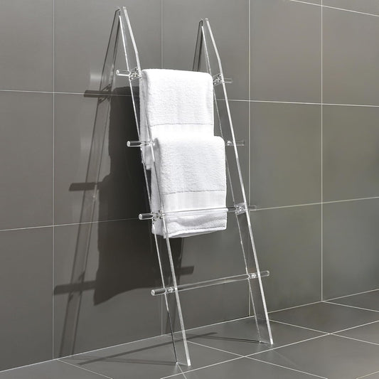 Blanket Ladder for Living Room and Bedroom, 4 Tier Transparent Anti Slip Wall Leaning Towel Rack, Waterproof Blanket Towel Rack, Quilt Shelf, Easy Assembly