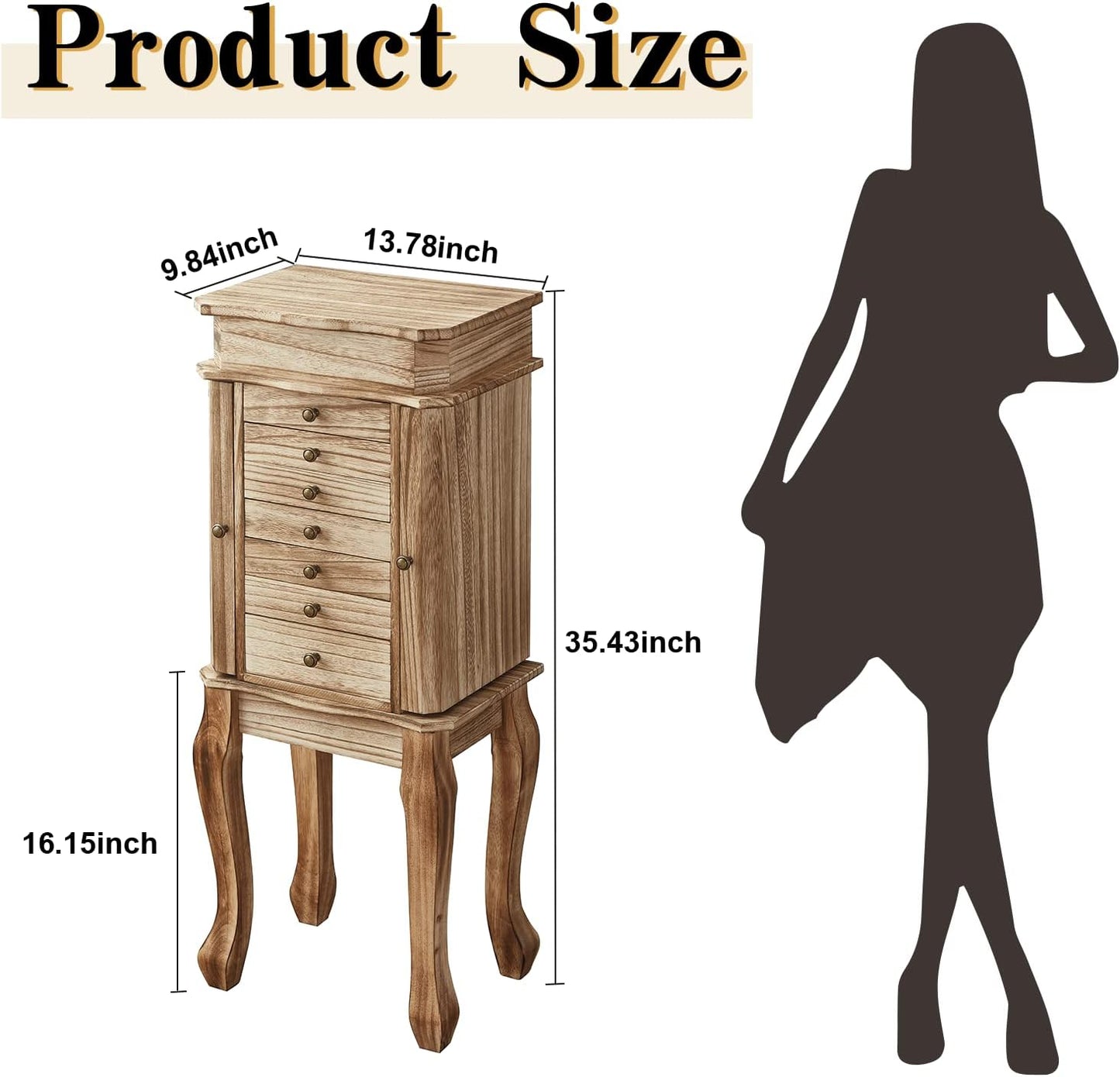 Standing Jewelry Armoire, 7 Drawers & 2 Side Doors Jewelry Amoire Cabinet Standing with Top Flip Makeup Mirror, Jewelry Chest Jewelry Boxes