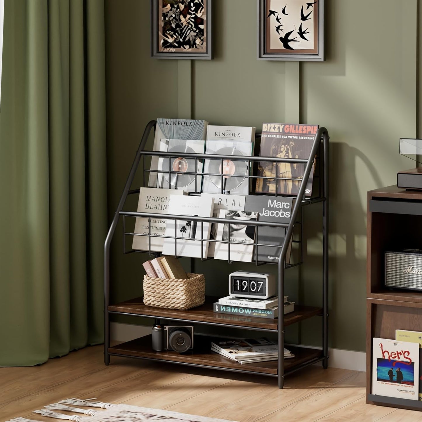 VECELO Magazine Rack FloorStanding,Magazine Display Stand Brochures Newspaper Holders,with 2 Shelves Board for Office,Library,Exhibition Hall,Hospital Indoor&Outdoor,Grey