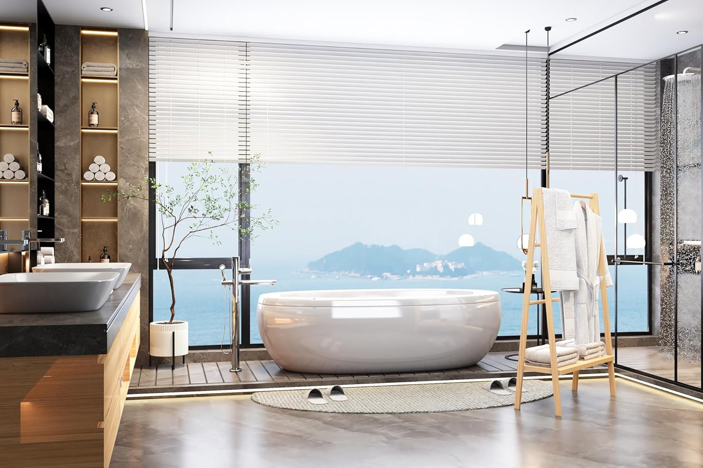 Bamboo Ladder Towel Rack - Blanket Holder with Storage Shelf for Bathroom & Living Room, Freestanding 30.16" L x 12.01" W x 51" H, Eco-Friendly