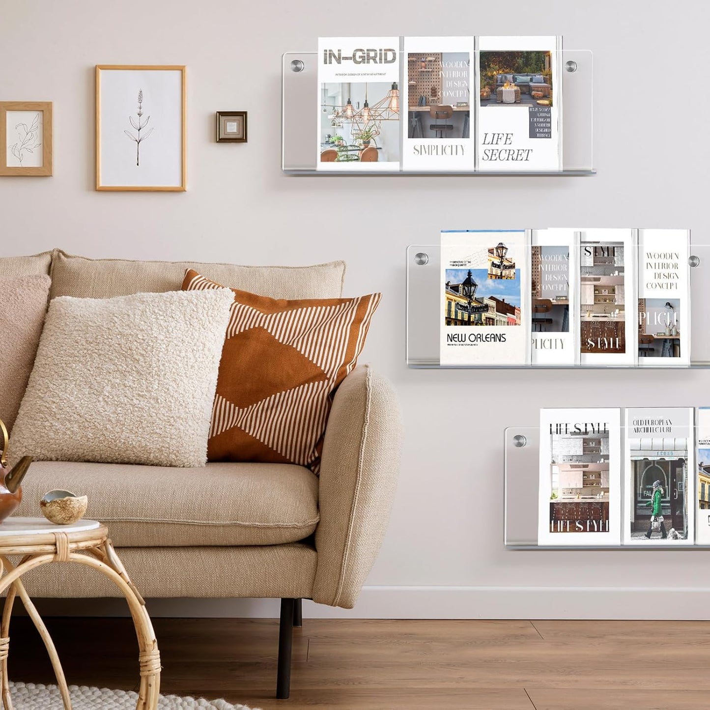 4 Pack 21" Clear Acrylic Magazine Holder Wall Mount Hanging Bookshelf Magazine Rack Brochure Holder for Waiting Room, Living Room, Office, Home Display